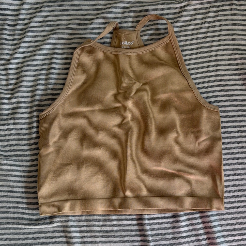 j.o & co tanned ribbed halter athletic top!